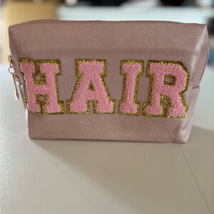 Pink Hair Pouch with Gold Accents